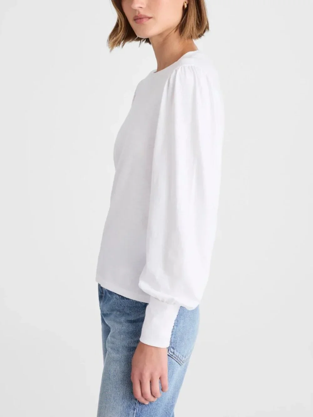 Madewell Soft Slub Jersey Cotton Smocked Long Sleeve Top White Size S NWT
